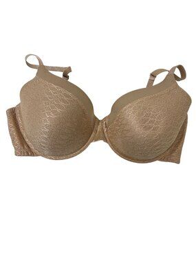 Maidenform Sweet Nothings 42D Underwire Bra Lined Lace Tan Nude Satin Trim EUC
